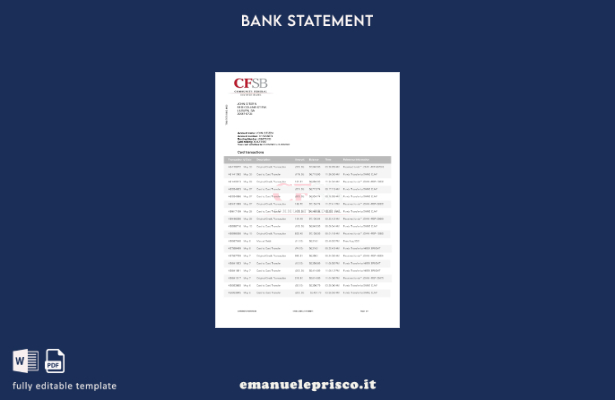 modello word di estratto conto bancario CFSB canadese in stile verificato